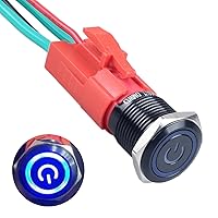 Vista 14 de Interruptor de botón de metal resistente de 0.748 in, resistente al agua, 20 amperios, 12 V-24 V, encendido/apagado, 1 no, 4 pines con enchufe