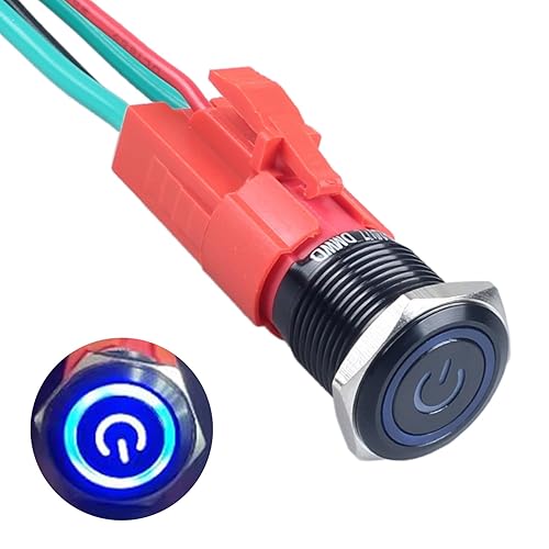 Interruptor de botón de metal resistente de 0.630 in, resistente al agua, 20 amperios, 12 V-24 V, encendido/apagado, 1 no, 4 pines con enchufe