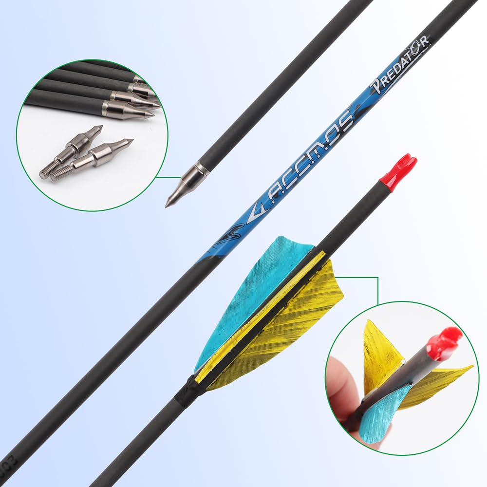 12 Pezzi ID 6,2 mm Micro-Spin Piume Frecce Spine 200 250 300 350 400 500 600 700 800 Frecce da Caccia per Tiro con L'Arco