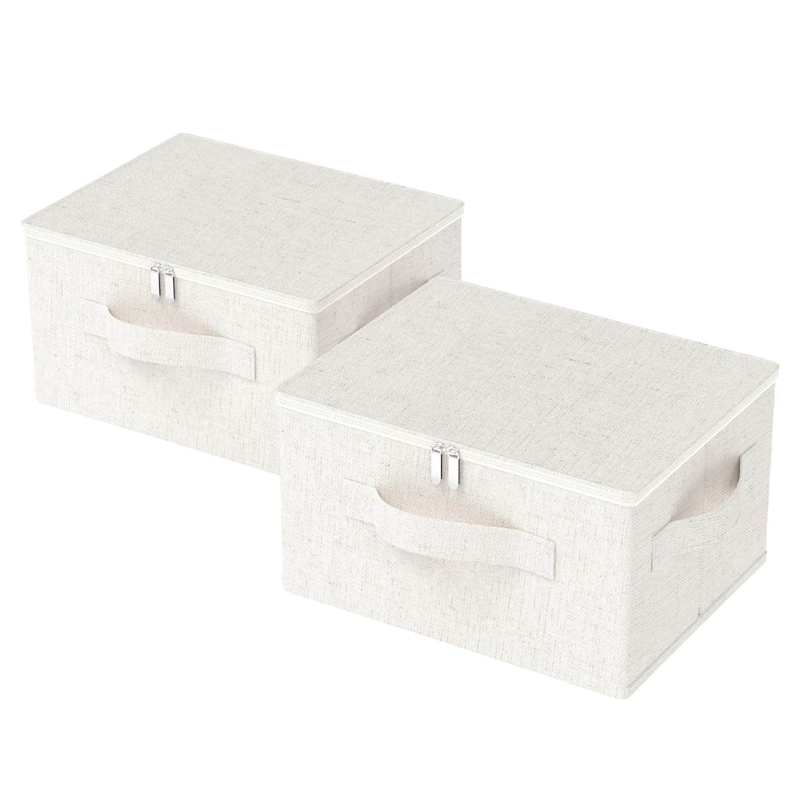ENUMAIL Contenedor Organizadoras de Tejidos con Tapa, Cajas de Almacenamiento Debajo de la Cama con Manija, Cestas Almacenaje Para Dormitorio, Paquete de 2, 45×35×25cm, Beige