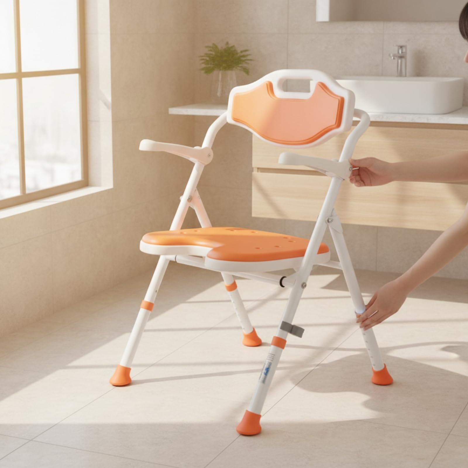 perfeclan Asiento de para Baño Silla Banco Taburete con Respaldo Plegable Marco Resistente de Aleación de Aluminio con Pies Antideslizantes y Asiento, YC745A