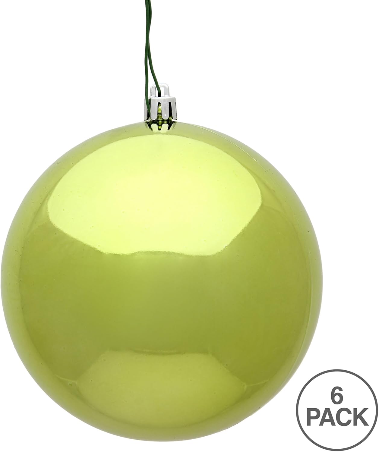 Vickerman 4" Lime Shiny Ball Ornament - Shatterproof UV Resistant Plastic - Drilled Cap for Hanging - Lime Ornament 6 Pack - Holiday Decorations Green