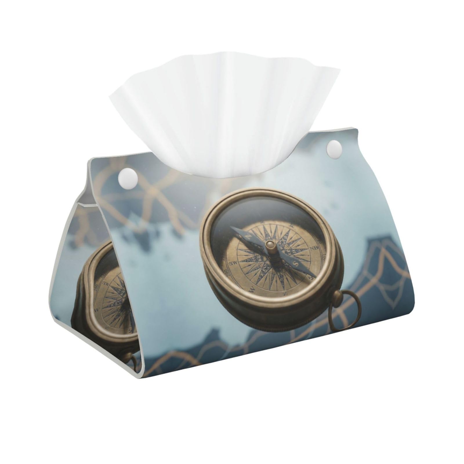 Compass on the Map Rectangular Leather Tissue Box Cover, Folding Facial Tissue Holder Dispenser for Car
