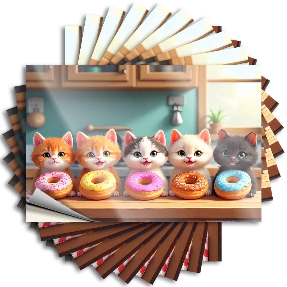 Cats Enjoying Colorful Donuts in The Kitchen. Core Happy - Decals Helmet Waterproof Decal(12X18CM)