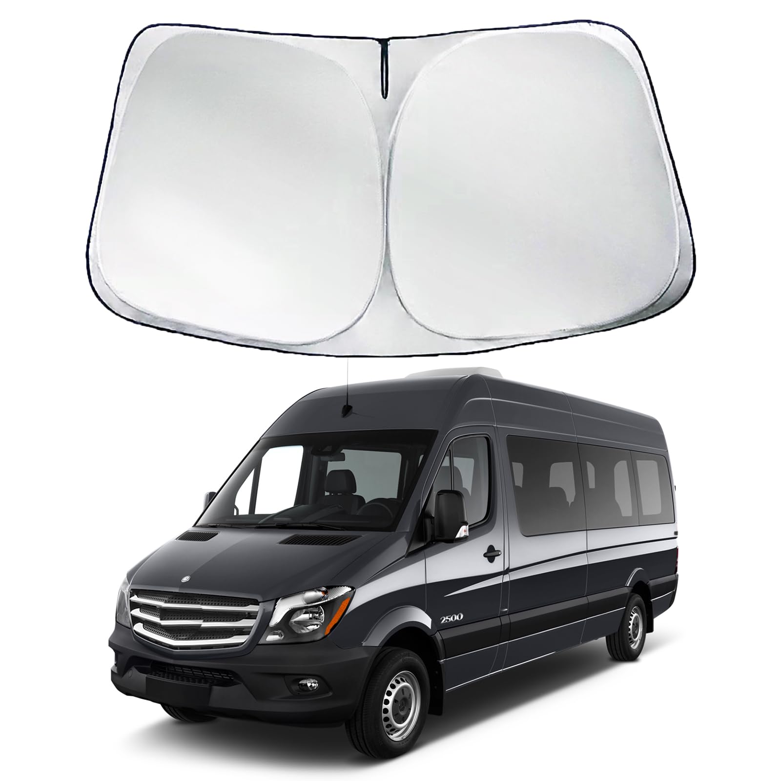 Car Sun Shade Front Windshield Compatible with Mercedes Benz Sprinter Van & Freightliner Sprinter Van 2025-2007 Custom Fit 2025 2024 2023 2022 2021 2020 2019 2018 2017-2007 Window Sunshade Visor Cover