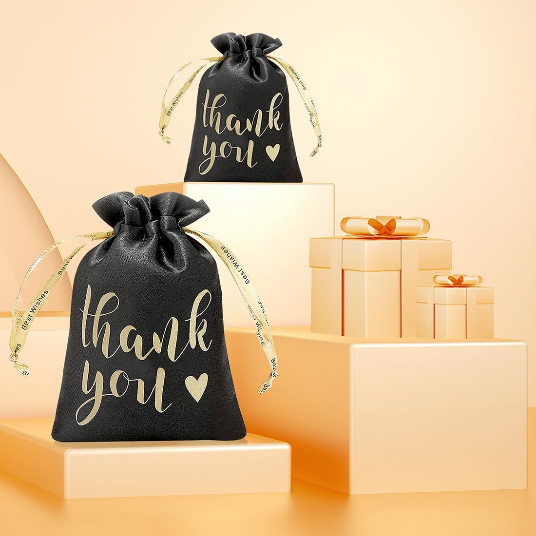 LYSXP 50 Pcs Thank You Satin Gift Bags,Satin bags with Drawstring Jewelry Pouches for Wedding Parties, Birthday And Holiday Gifts (4x6 Inch) - Image 5