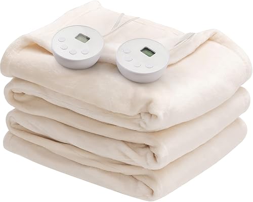 Manta térmica tamaño Queen, 10 niveles de calefacción, 1-12 horas de apagado automático, doble controlador, lavable a máquina, tela de franela,