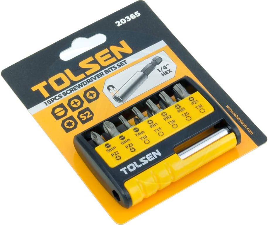 TOLSEN 15pcs Magnetic Bit Holder Set for Cordless Screwdriver Screw Gun Drill