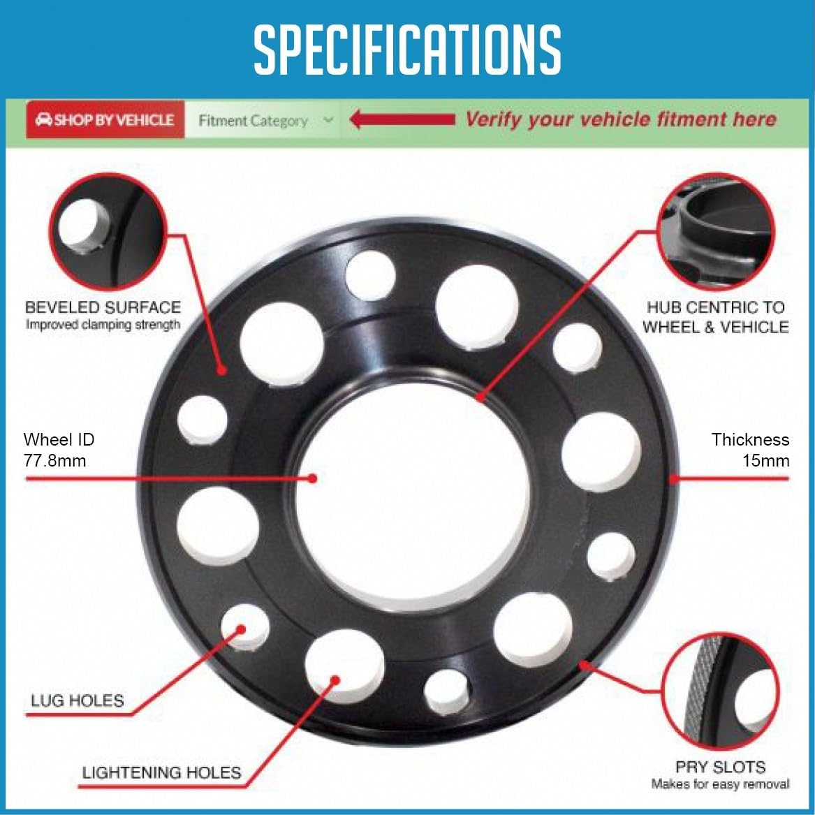 Wheel Accessories Parts 2 Hub Centric Billet Wheel Spacers 15mm Thick (6x5.50) 6x139.7mm 77.80 Hub Includes 12 Pcs M14x1.5 Black ET Lug Nuts Fits Jeep Grand Wagoneer Nissan Titan XD RAM 1500 - Image 6