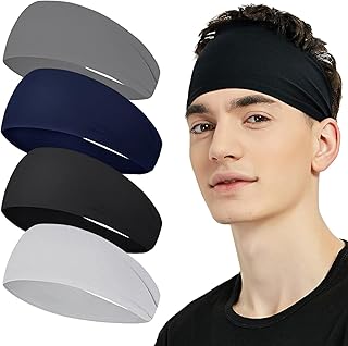 Sportiva Fascia Capelli 4 Pezzi Fascia Elastica Sportiva per Uomini e Donne, Fascia per il Sudore, Sport Fasce Capelli per Corsa Ciclismo Basket Yoga Fitness, per Uomo e Donna