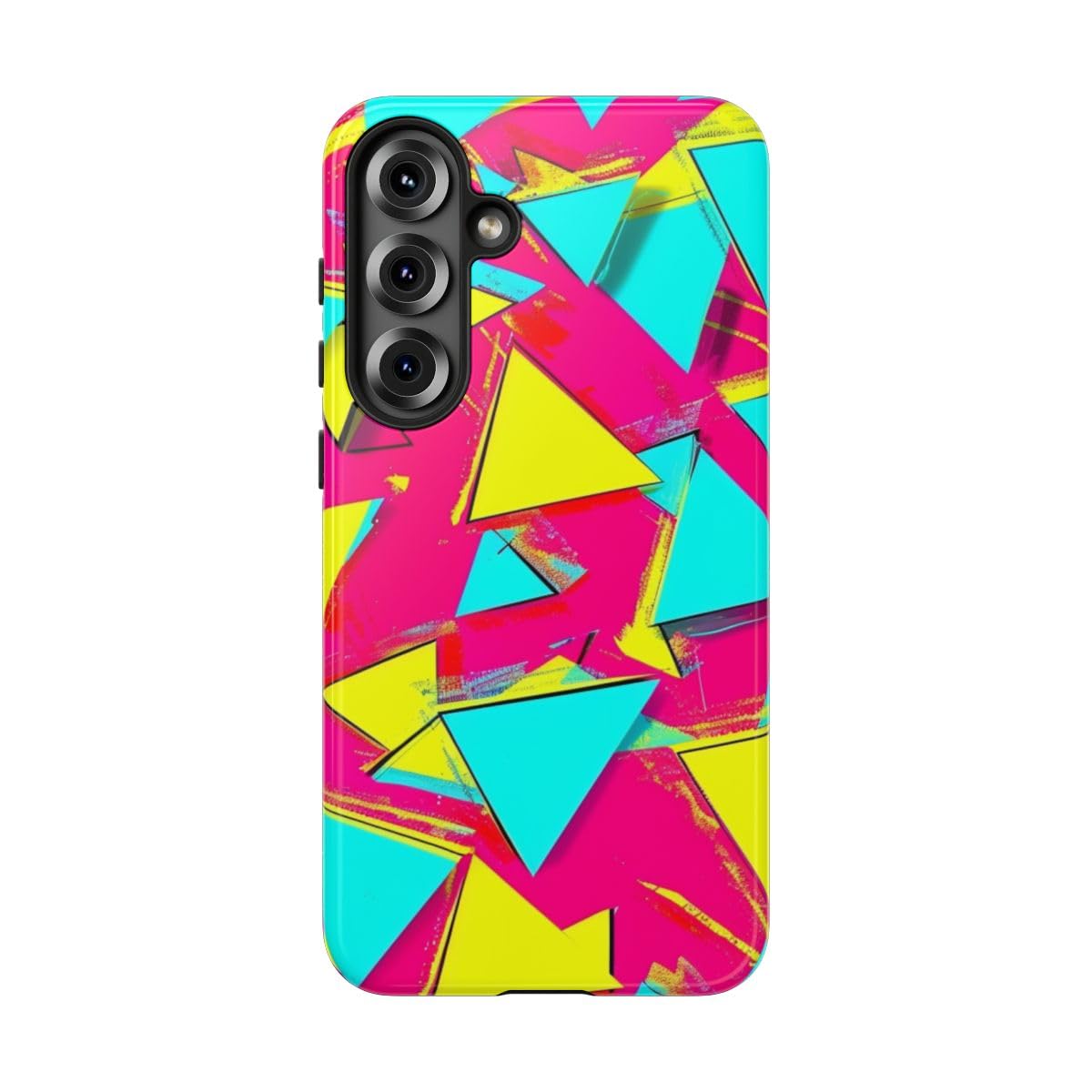 Coque Samsung S25 Plus triangles fluo rose protection rigide brillante motif - 5