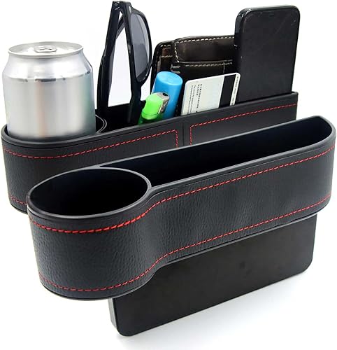 2 piezas de relleno de espacio para asiento de automóvil, caja de almacenamiento de cuero para asiento de automóvil con almohadillas de espuma