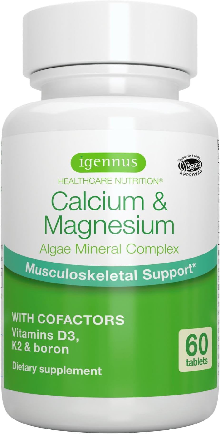 Igennus Red Algae Calcium Magnesium Complex, Comprehensive Bone Support with K2, D3 & Boron, High Absorption Minerals, Vegan & Plant Based, Non-GMO, 60 Tablets
