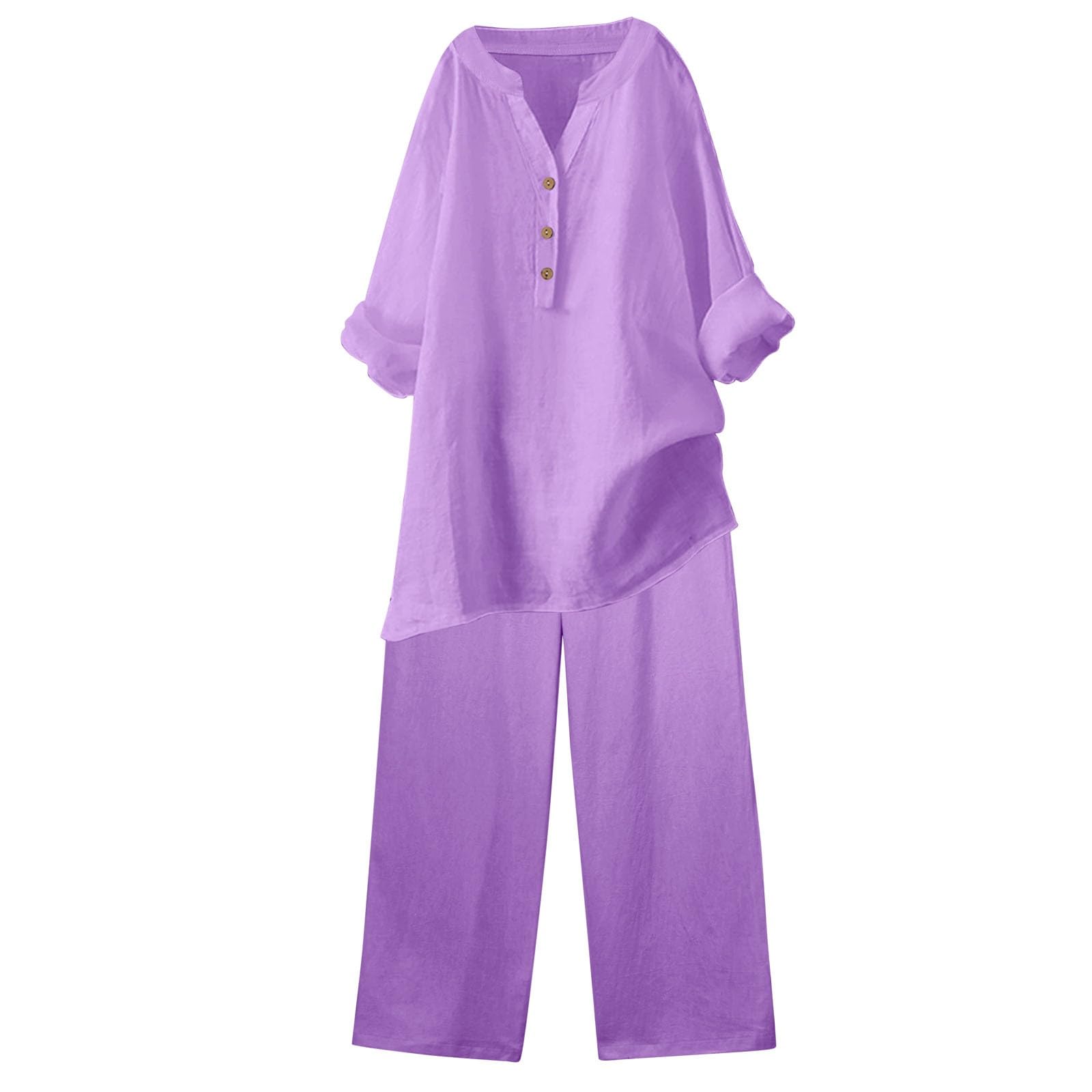 Trajes de 2 Piezas para Mujer Blusa de Pierna Ancha Bolsillos Pantalones elásticos Conjuntos Casuales con Cuello en V Camisa Pantalones Urbana