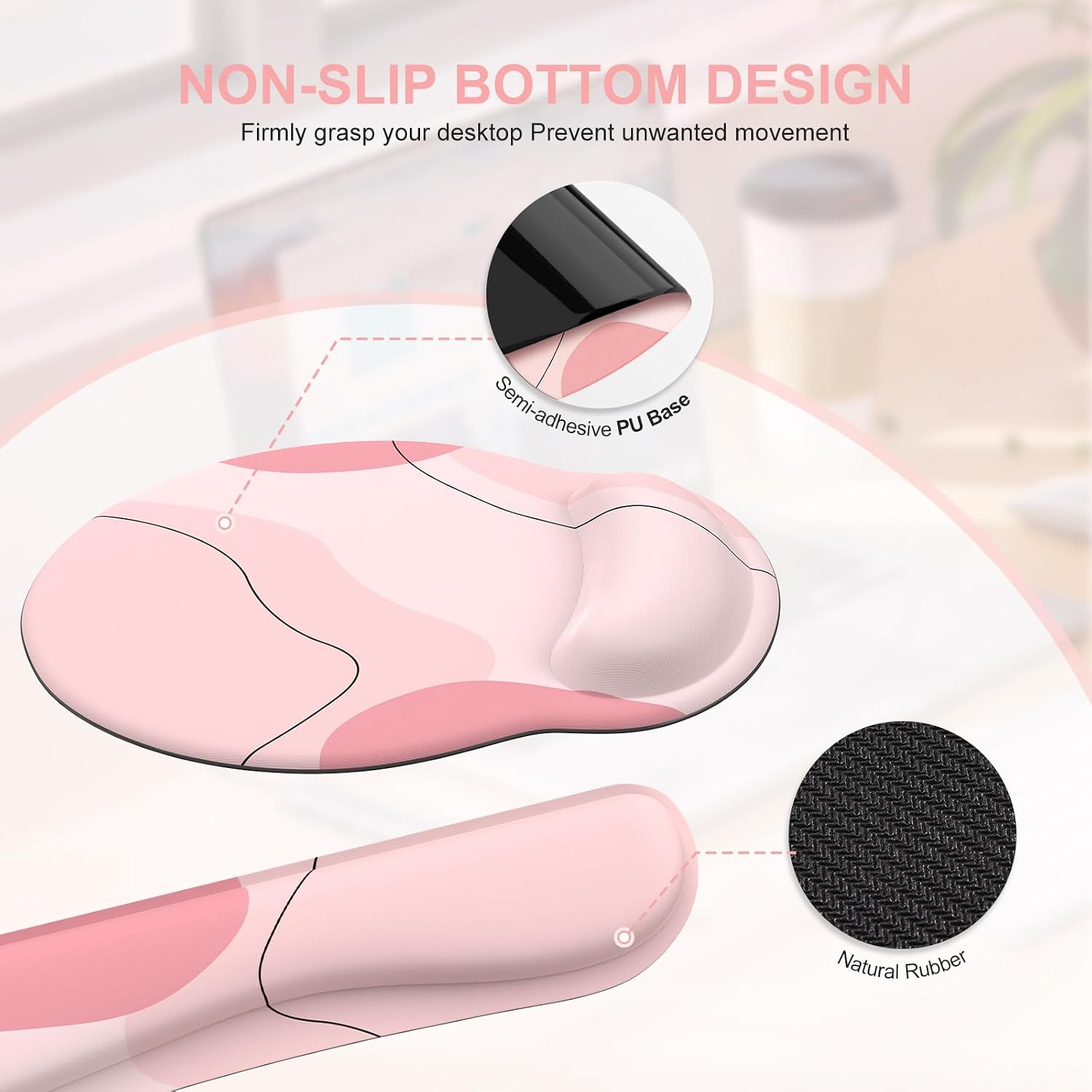 iCasso Large Gaming Mouse Pad Wrist Support Set, Desk Mat, 4in1 XXL Mousepad + Keyboard Wrist Rest+Mouse Wrist Rest+Coaster Set with Ergonomic Design for Home Office Table Computer-Pink Art thumbnail