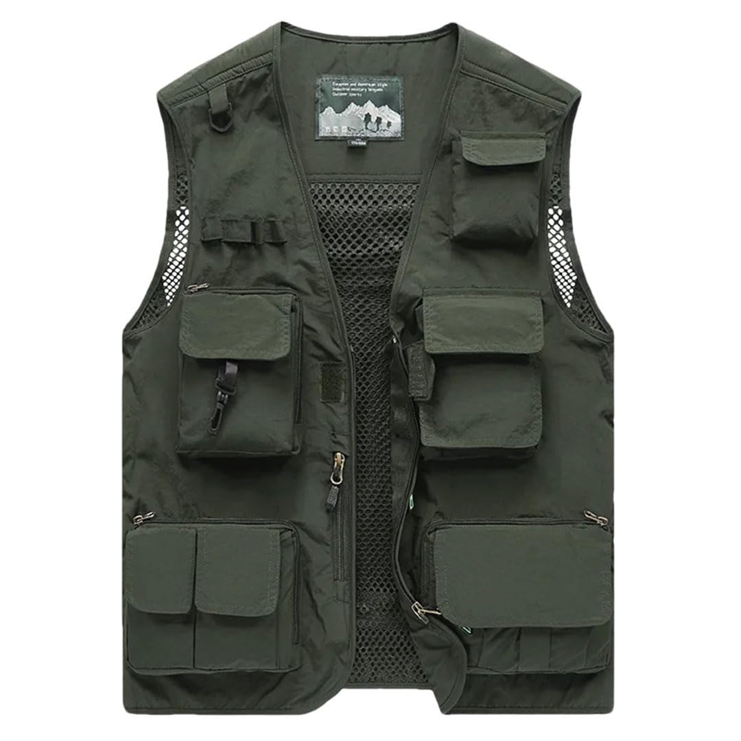 Chaleco táctico de verano para hombre, con múltiples bolsillos, para senderismo, pesca, fotógrafo, malla, sin mangas, chaleco para herramientas