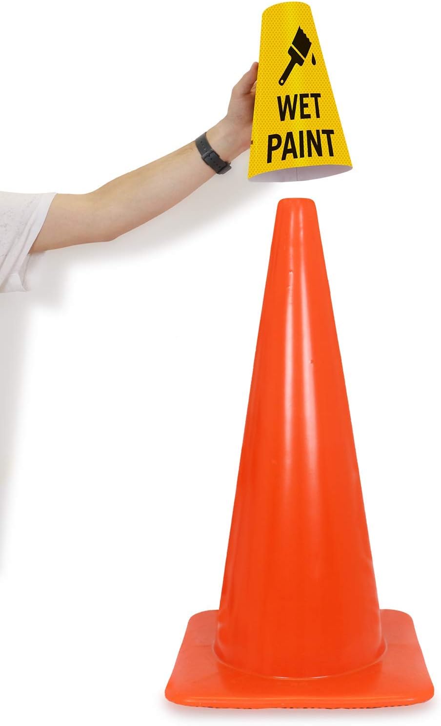 SmartSign "Wet Paint" Cone Message Sleeve " Bright Easy-to-Read, Vertical Shape| Reflective Vinyl