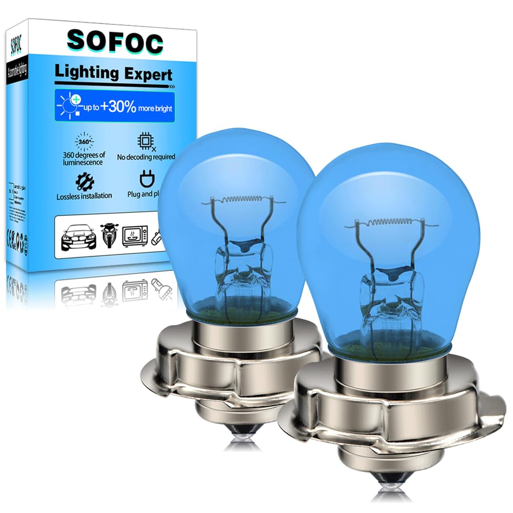 SOFOC P26S 12V 15W Lampadina Alogena per Faro & Antinebbia Moto 5000K Bianco Contatto Singolo Adatto Scooter Ciclomotori E-Bike 2Pcs