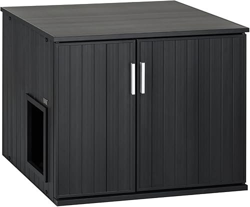 New Age Pet ECOFLEX Promax - Caja de arena para gatos, color negro expreso, caja de arena compuesta de plástico de madera duradera para gatos con