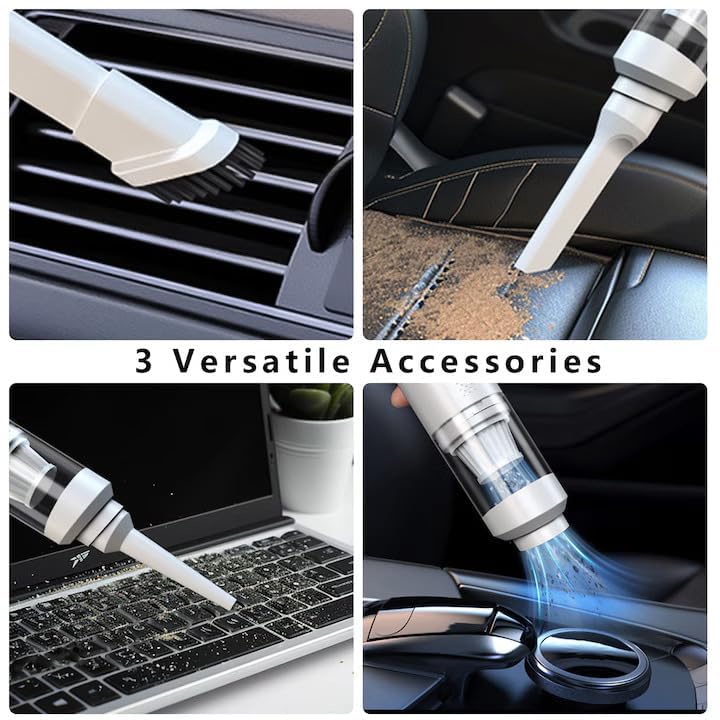 Image of Wireless Car Vacuum Cleaner 2 in 1 - Portable and Handheld High Power Rechargeable Vacuum Cleaner for Car for Wet and Dry CarCleaning 2 in 1 DC 12V, 120W 5.5 KPA with HEPA Filter(White)
