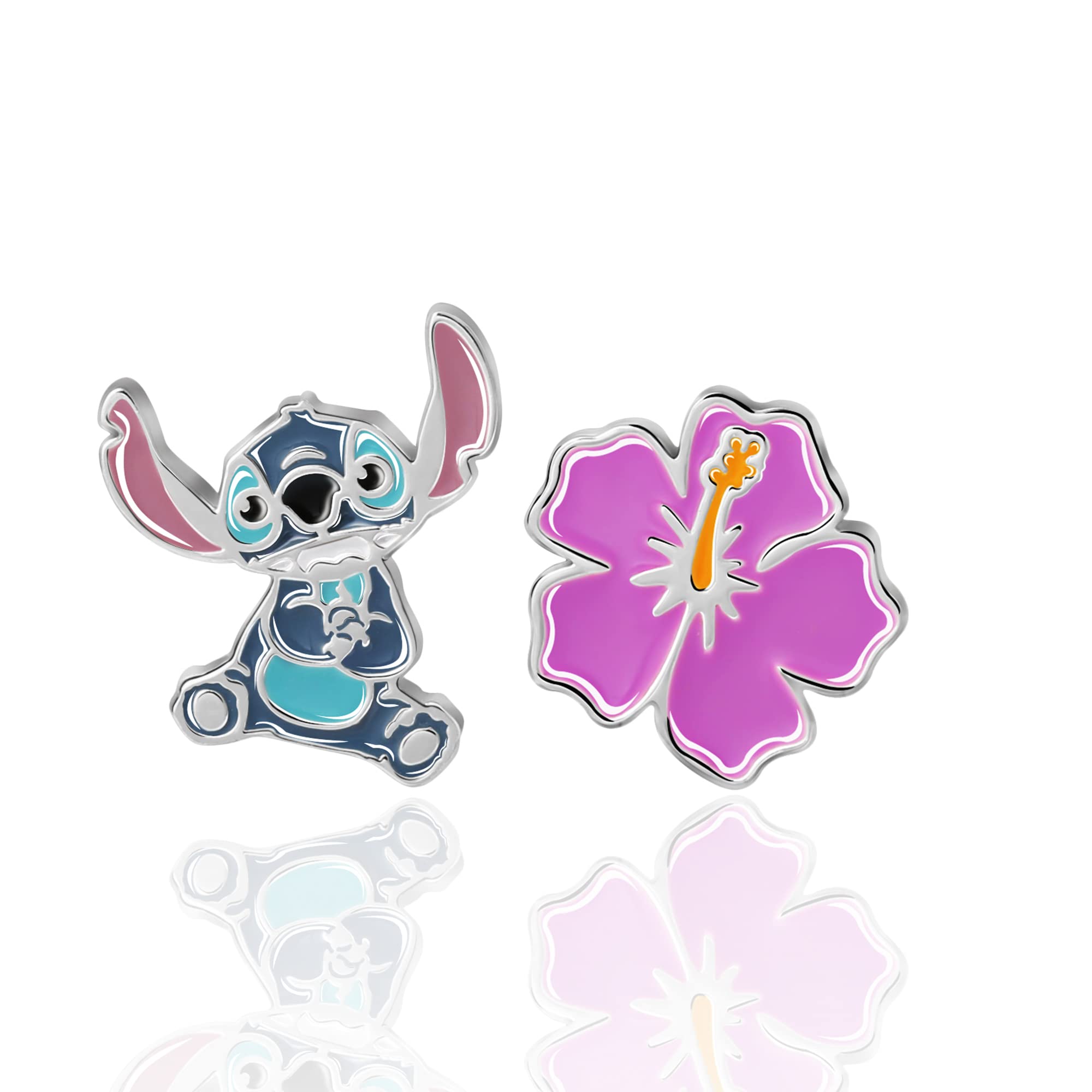 Disney Pendientes de Tuerca Lilo & Stitch para niñas, Plata de ley