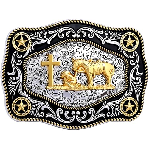 Image of Cowboy Belt Buckle for Men Western Cowgirl Rodeo Longhorn Bull Belt Buckles