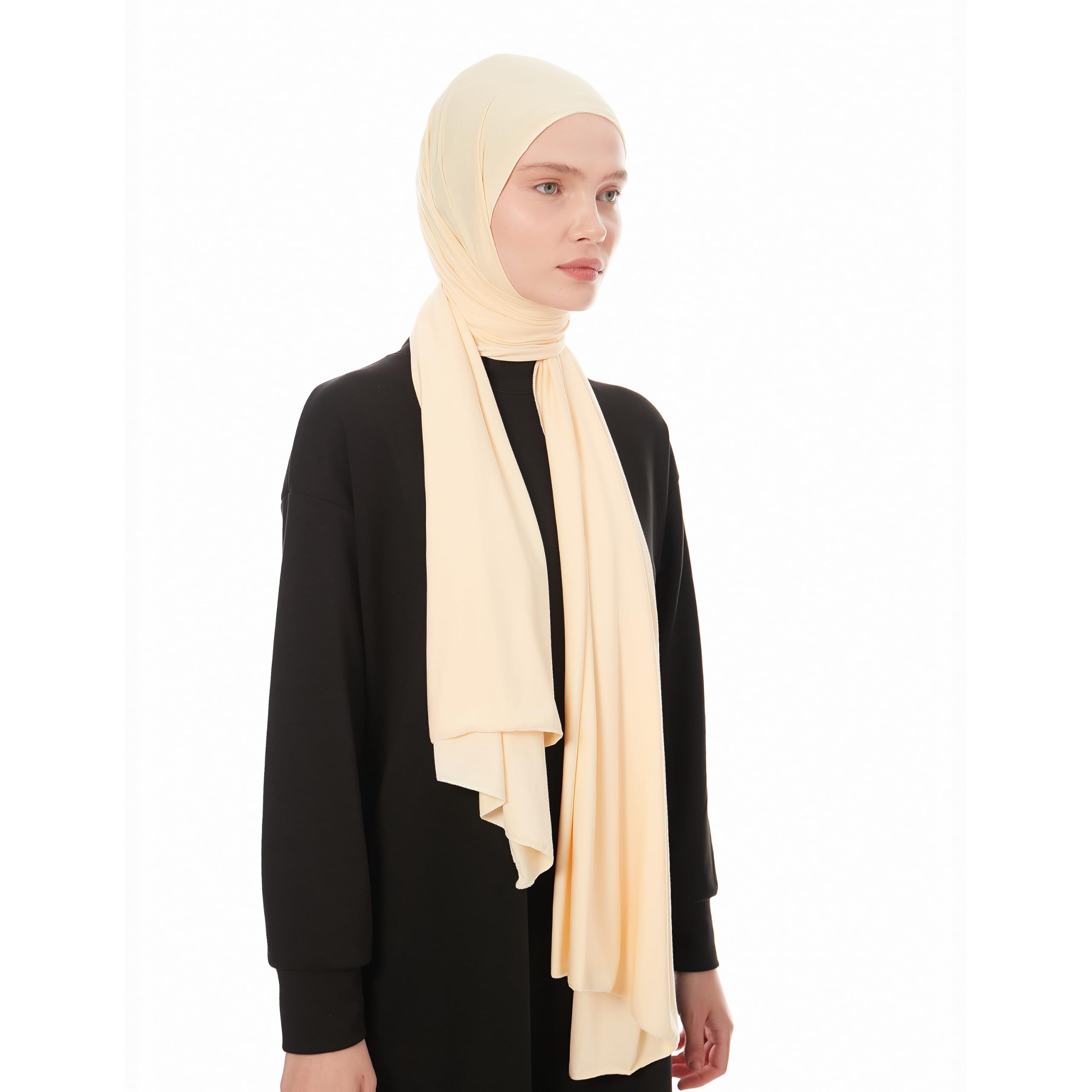 Ayisah Women's Nude Jersey Hijab Scarf For – Jersey Hijab Scarf Muslim Headscarf – Long Muslim Accessories Headscarf Shawl - Islamic Hajib Headwrap Fashion Scarves Solid Color - Ramadan Head Wrap (Nude)
