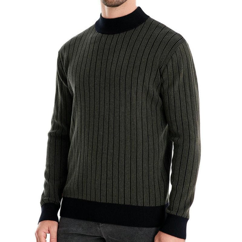 Pull à col semi-haut rayé homme tricot de qualité coupe ajustée - 2