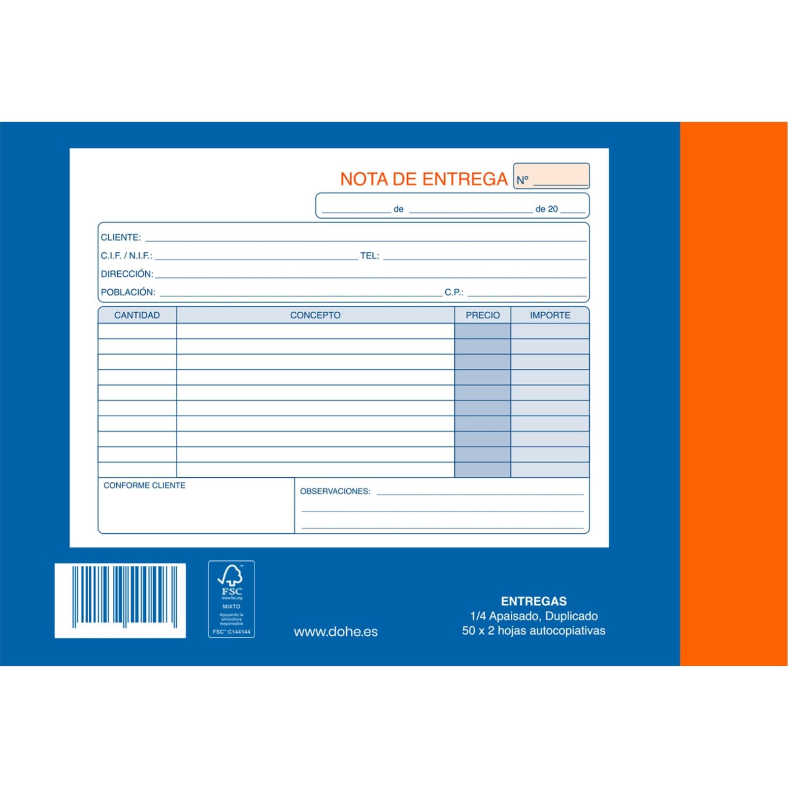 Dohe - Talonarios Notas de Entrega (10 uds.) - 50 Hojas Duplicadas (50 Hojas con 1 Copia), Tamaño A5 Apaisado 21x14,5 cm, Blocs en Español para Envíos de Mercancías, Material de Oficina