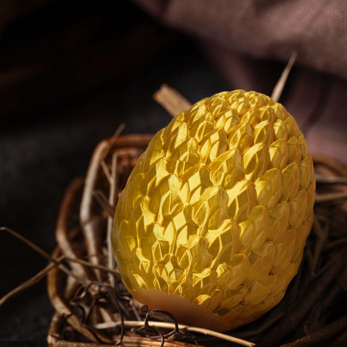 3D Printed Dragon Egg,Surprise Easter Basket Essentials with 12" Flexible Crystal Dragon Inside,Executive Desk Toys,Easter Basket Stuffers (Gold-Dragon Egg)