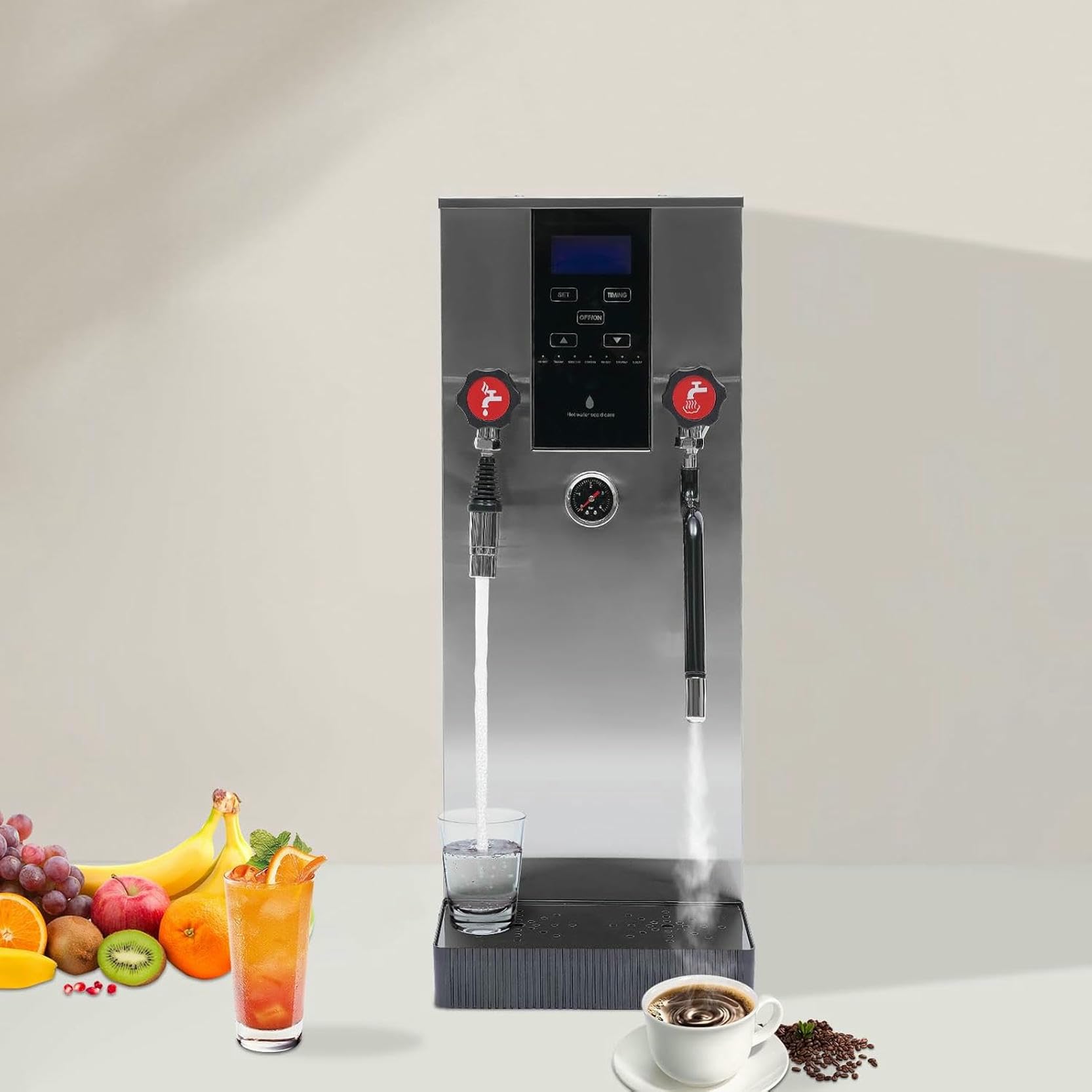 Macchina A Vapore per Bevande, Macchina da caffè Commerciale Acqua A Vapore Acqua A Vapore con Schermo LCD;Timer E Vassoio per Gocciolamento per Le Bevande al Riscaldamento