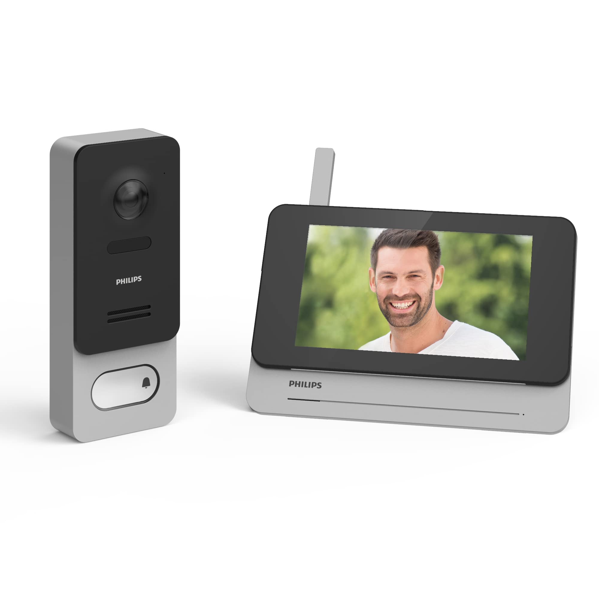 PHILIPS WelcomeEye Wireless, Visiophone Connecté sans Fil, Interphone Vidéo Batterie Rechargeable, Écran Tactile 7 Pouces, Portée 350m, Caméra 1080p Vision Nocturne, Application Smartphone, Noir