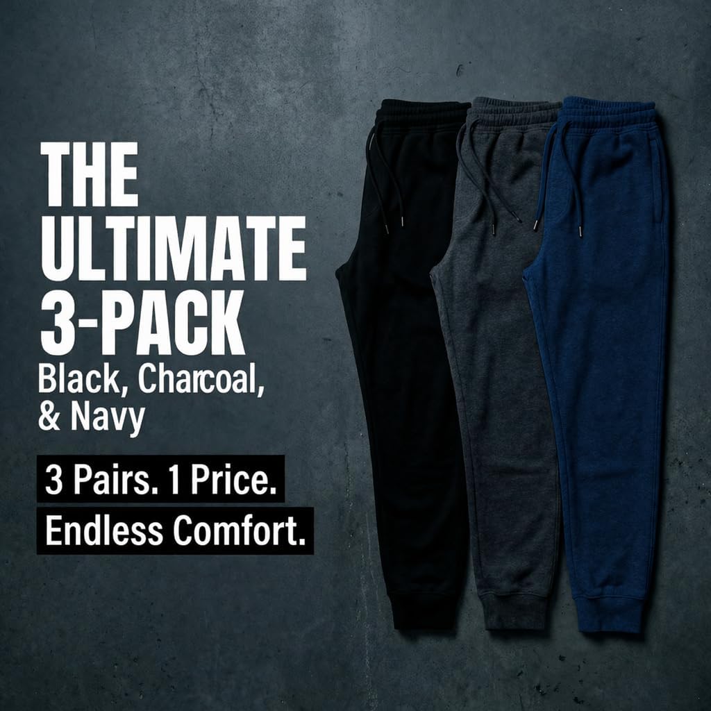 BROOKLYN'S BEST Pack of 3 Mens Heavyweight Fleece Jogger Pants - Heavyweight Sweatpants for Men with Pockets