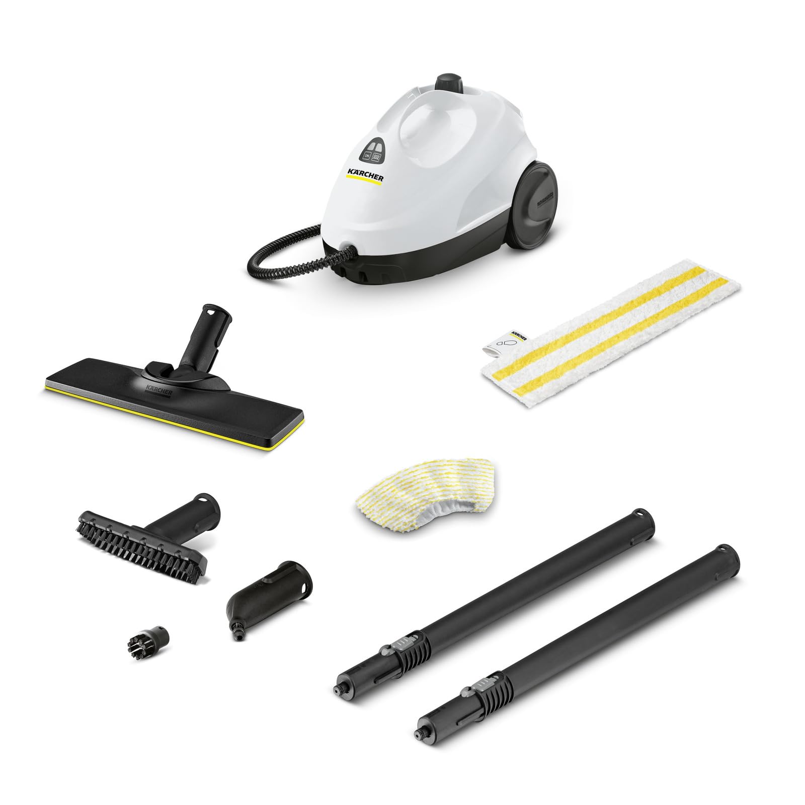 Karcher SC 2 EasyFix Steam Cleaner, Steam Pressure: 3.2 Bar, Heating Time: 6.5 Min., Power: 1,500 W, Surface Power: 75 m², Tank: 1 L, with EasyFix Floor Cleaning Kit, Nozzles and Microfibre Cover,