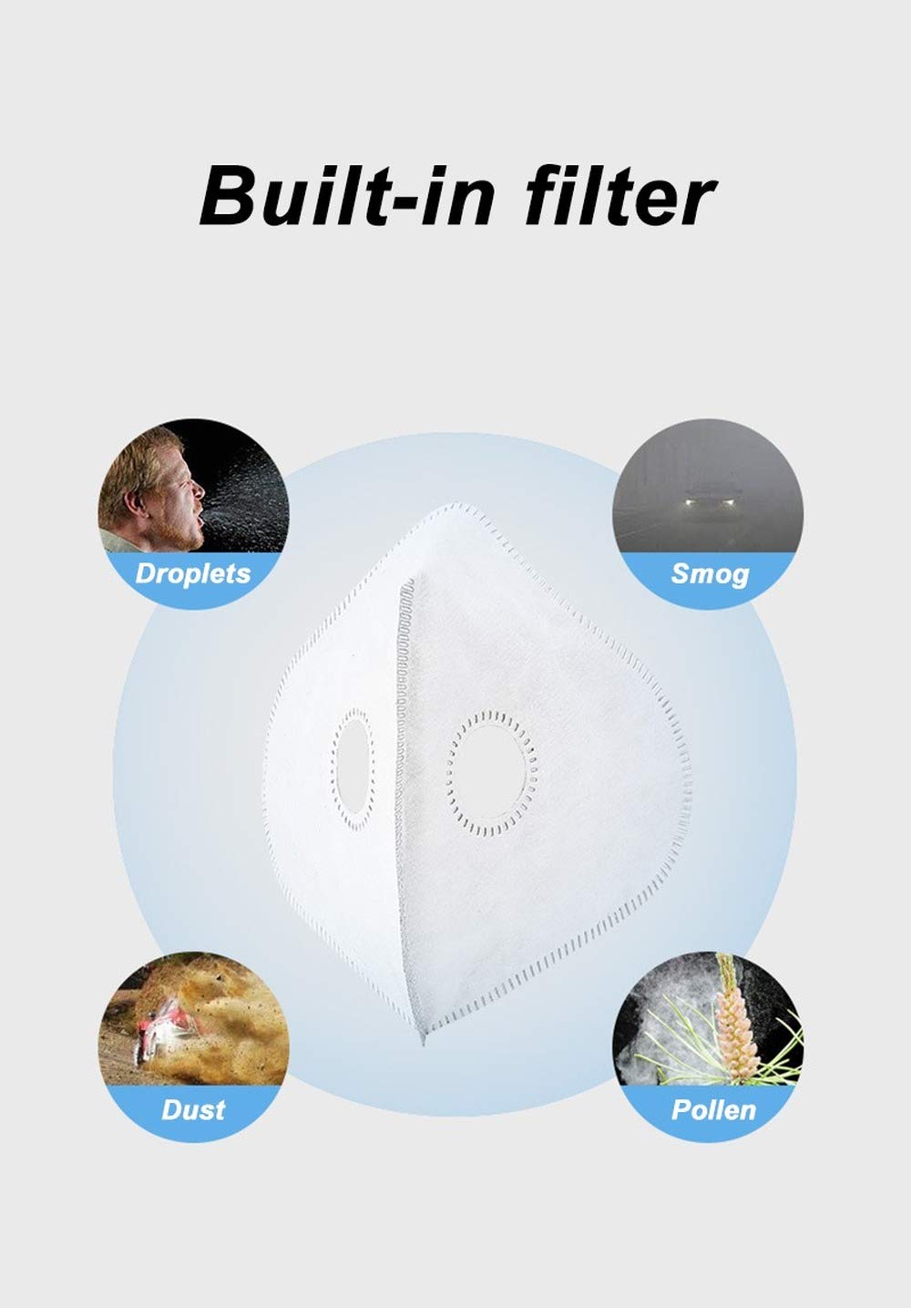 Masque de cyclisme réutilisable avec filtre à charbon actif, noir