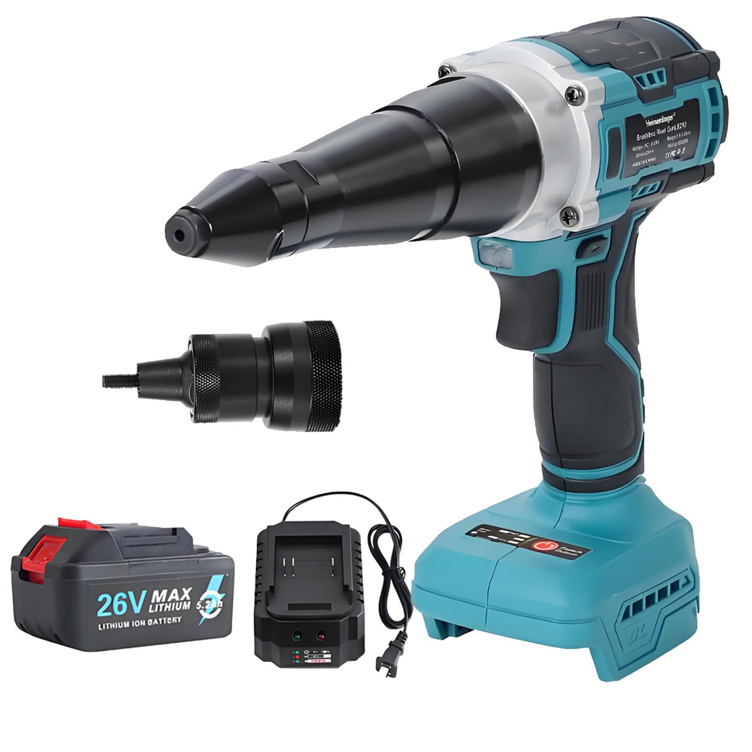 CelyToe 26V Brushless Cordless Rivet Gun Tool Kit,Portable Rivet Tool dual-useversion