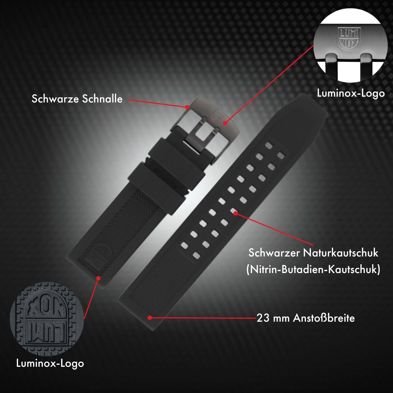 Luminox Uhrenarmband FPX.3000.21H.2.K - 21mm Schwarzes Ersatzarmband aus Gummi mit Edelstahl Dornschließe für 3000 3001