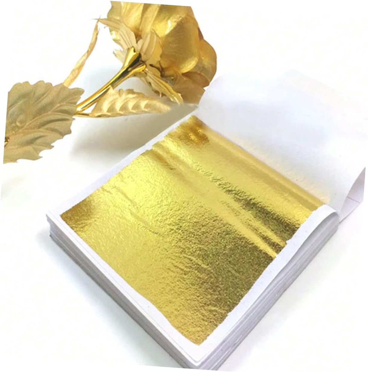 PERSELOSO Imitation Gold Foil Sheets 100 pcs 14x14 cm for Art Crafting Gilding Furniture Decoration DIY Projects Metallic Flakes for Home Decor