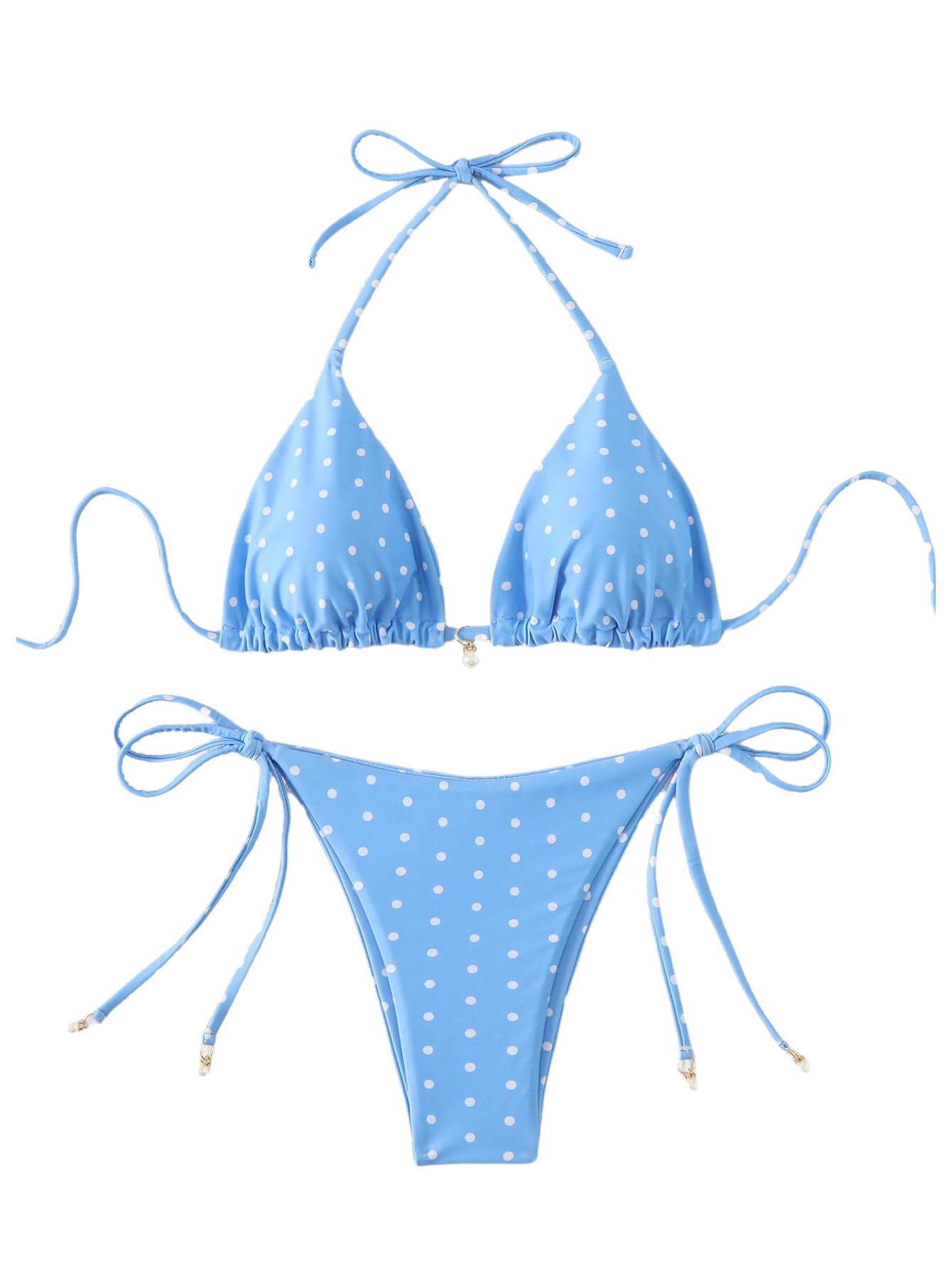 SOLY HUX Women's 2 Piece Polka Dots Print Halter Triangle Bikini Set