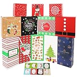 Belle Vous Pack de 14 Set Caja Carton Decorativa para Navidad - 3 Tamaños Diferentes, 14 Diseños con 80 Tarjetas para Regalos - Pack de Caja Navideña para Galletas/Chuches, Cosméticos y Accesorios