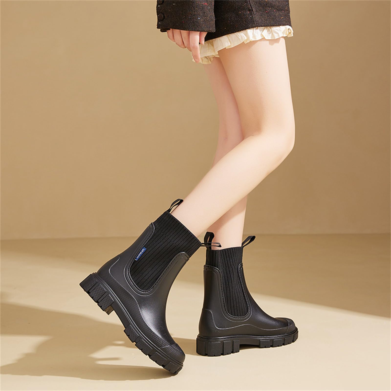 Botas de Agua Mujer Chelsea Impermeables Botas de Lluvia Botines de Caucho Comodos Antideslizante Zapatos de Jardin Rain Boots
