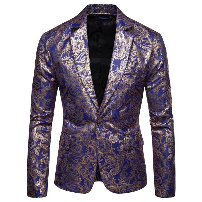 Men's Gold Floral Suit Jacket Business Casual Wedding Blazer for Men-Purple