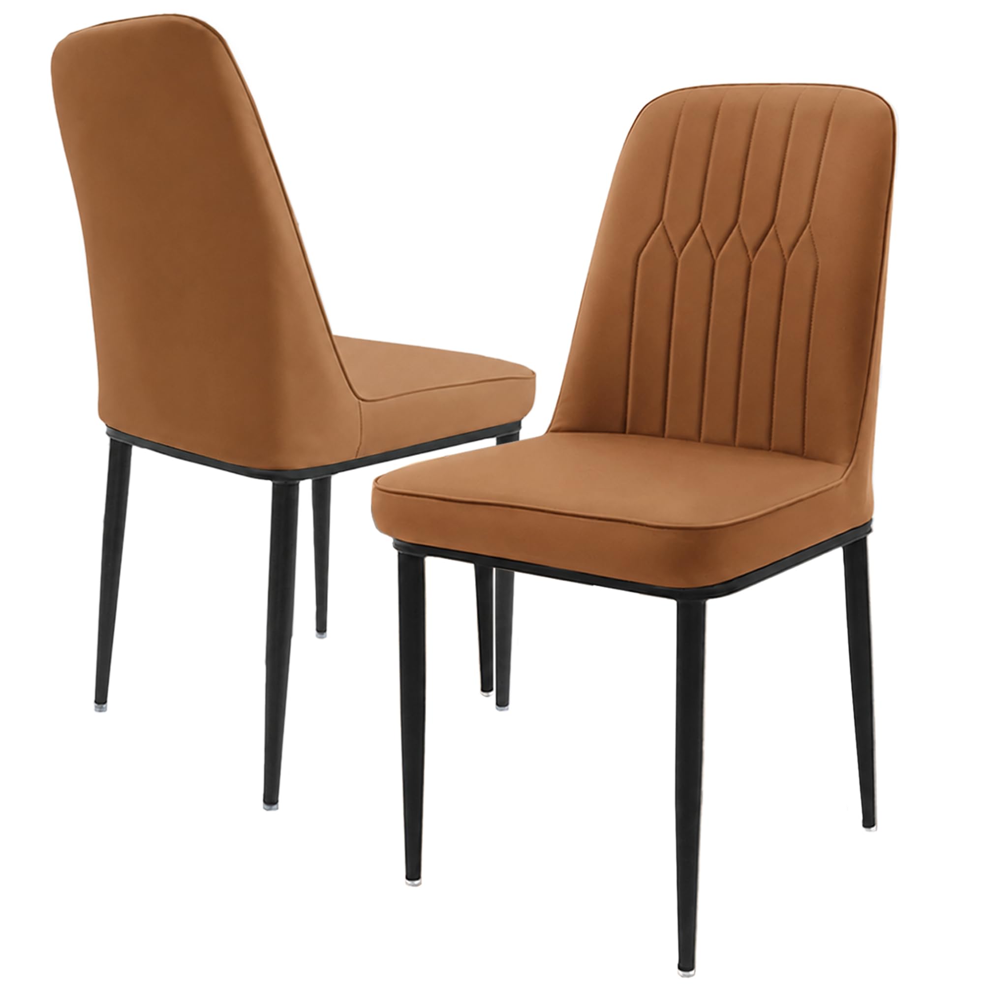 Hoolamyie Brown Dining Chairs Set of 2, Faux Leather Chairs, 7 cm Thick Seat Cushions, Sturdy Metal Legs, Modern Kitchen & Living Room Chairs, Load 120 kg per Chair