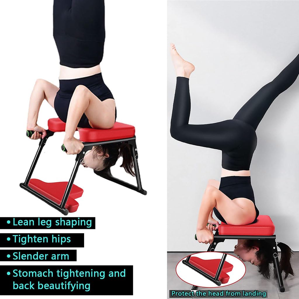 Sgabello per inversione Yoga Portatile Pieghevole Sgabello per inversione a Doppio Piede Struttura in Acciaio Metallico e Sgabello per inversione in Pelle PU Sgabello per Meditazione