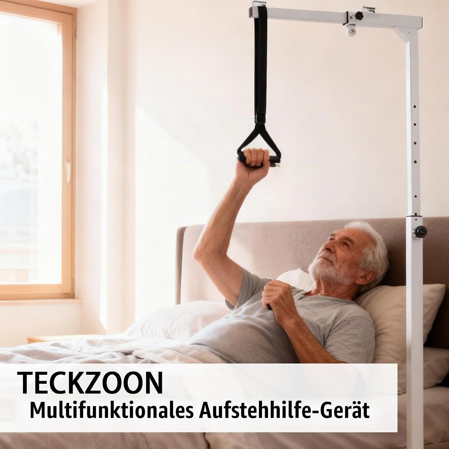 Supporto per letto autoportante, 130-175 cm, supporto per anziani, con manico trapezoidale e cuscino per il collo, sollevatore per pazienti fino a 100 kg, telaio mobile per letto sanitario