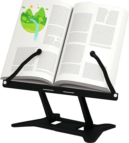 Soporte para libros, soporte ajustable para libros, soporte plegable para libros para amantes de los libros, soporte para libros de cocina con clips