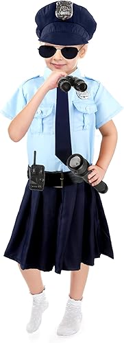 Miniatura 3 de Fahacop Disfraz de policía para niñas, uniforme de policía, disfraz de policía con accesorios de juguete para niña, fiesta de Halloween, juego de rol