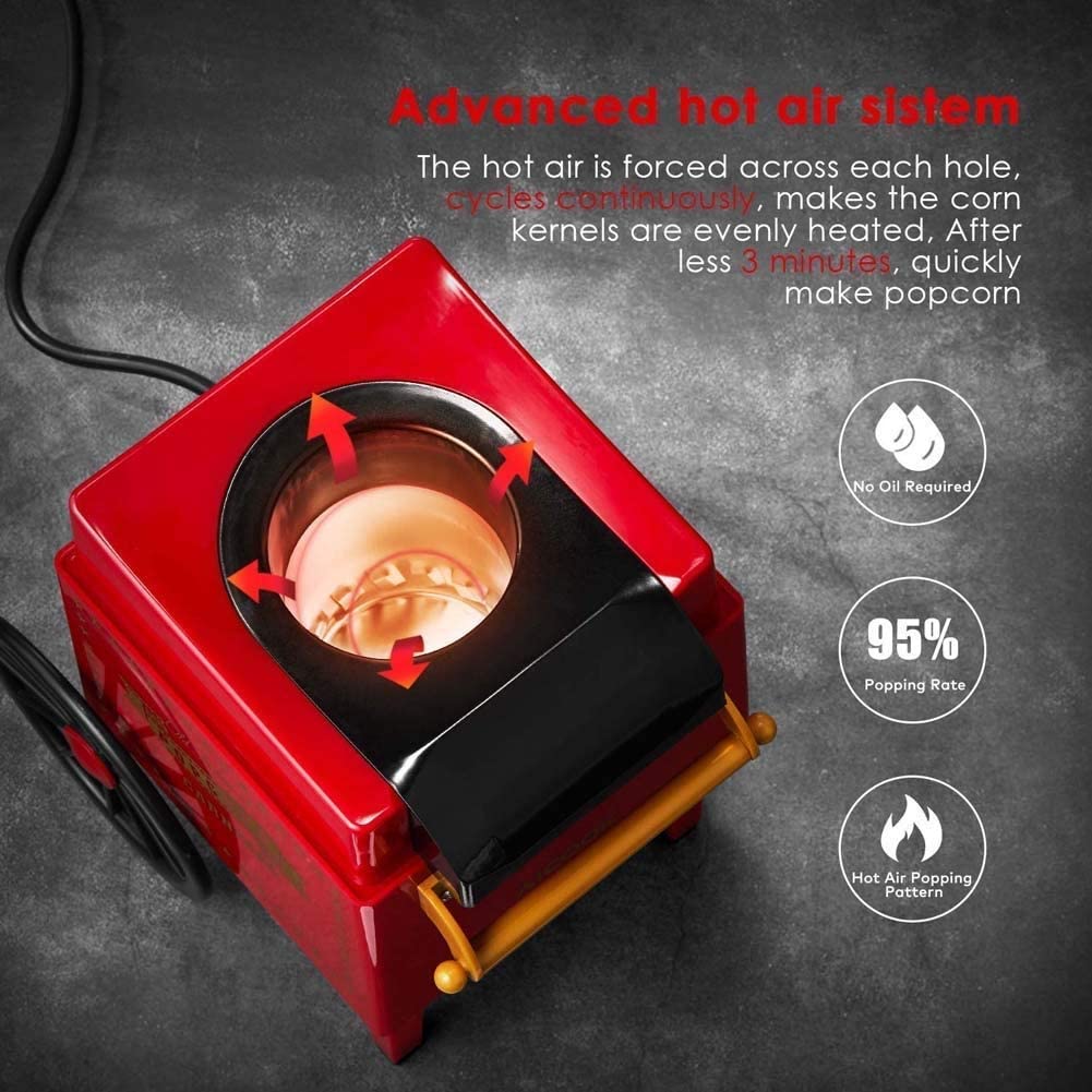 Macchina per Popcorn Macchina per Popcorn da Tavolo elettrica da 1200 W, Macchina per Popcorn ad Aria Calda con misurino, Senza Bisogno di Olio, Approvata FDA ed ETL, Facile da Pulire, Rosso