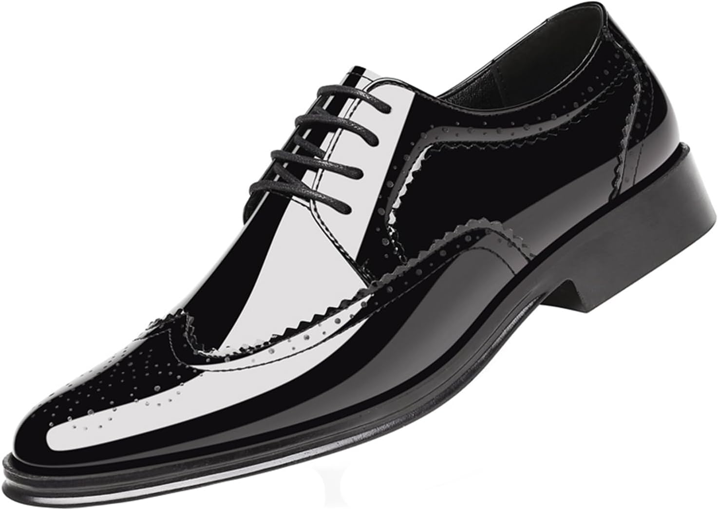 Men’s Patent Leather Wingtip Carving Brogue Dress Shoes Fashion Classic Cap Toe Lace Up Low Top Oxfords Shoes Casual Business Formal Derby Shoes