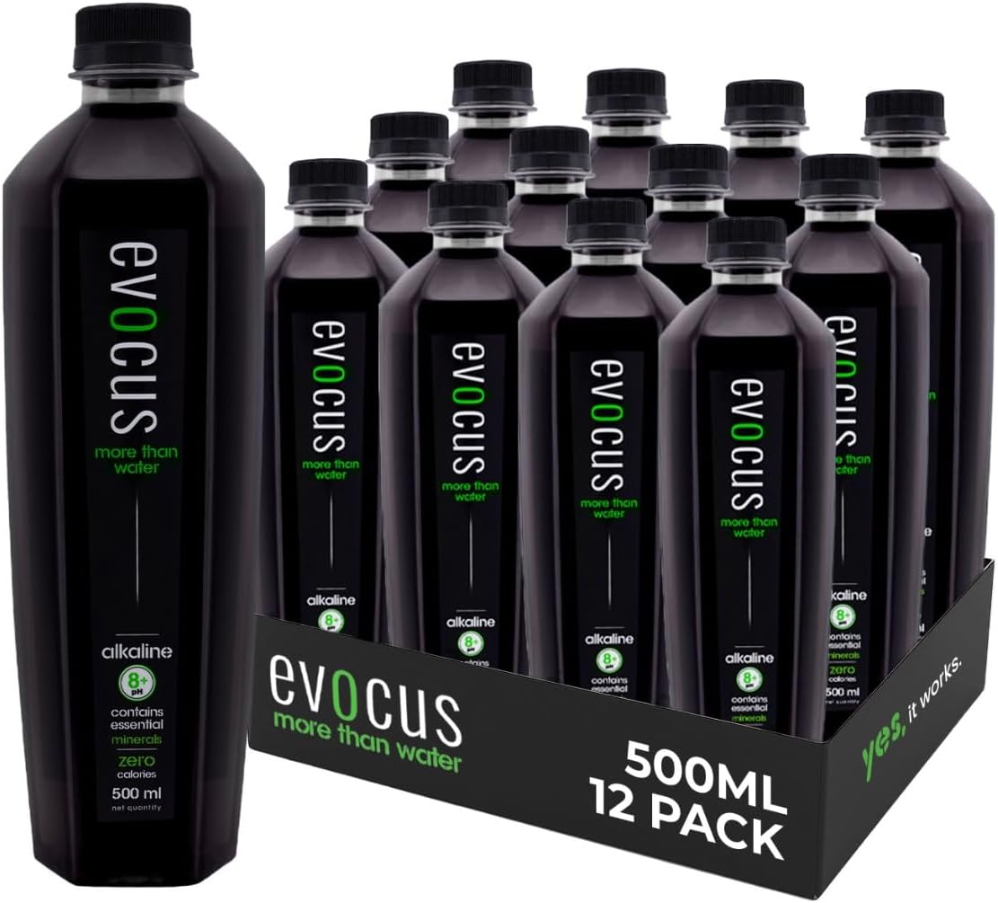Evocus Black Alkaline Drink Infused with Essential Minerals, 8+ pH (500Ml) Pack Of 12